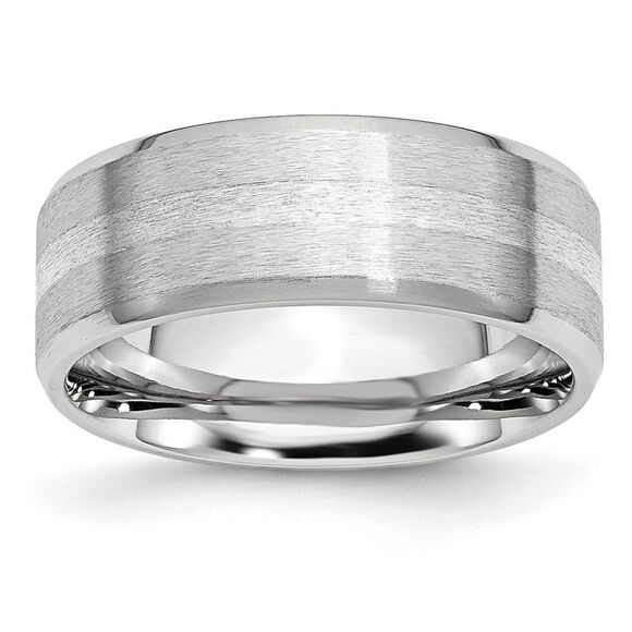 Chisel Cobalt Sterling Silver Inlay Satin & Polished Beveled Edge 8mm Band